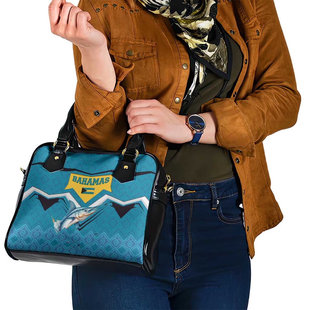 Bahamas Shoulder Handbag with Blue Marlin Fish Tribal Chevron Flag Spirit TS04