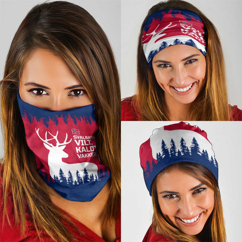 Norway Svalbard Neck Gaiter with Reindeer Silhouette Forest and Norwegian Flag TS04