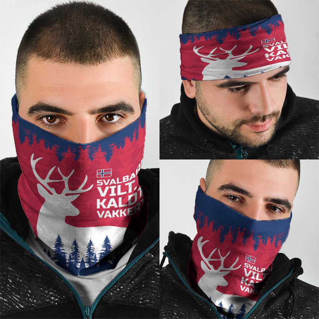 Norway Svalbard Neck Gaiter with Reindeer Silhouette Forest and Norwegian Flag TS04