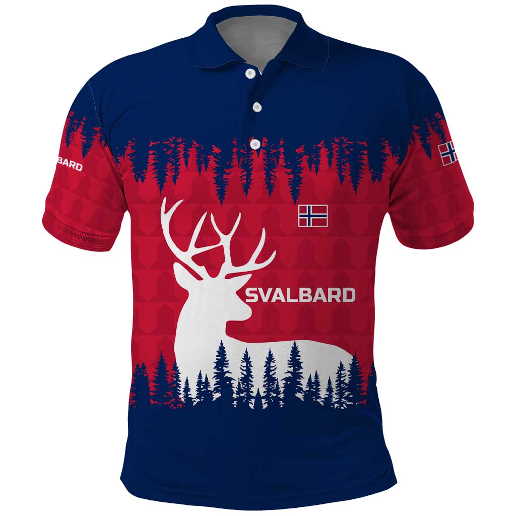 Norway Svalbard Polo Shirt with Reindeer Silhouette Forest and Norwegian Flag TS04