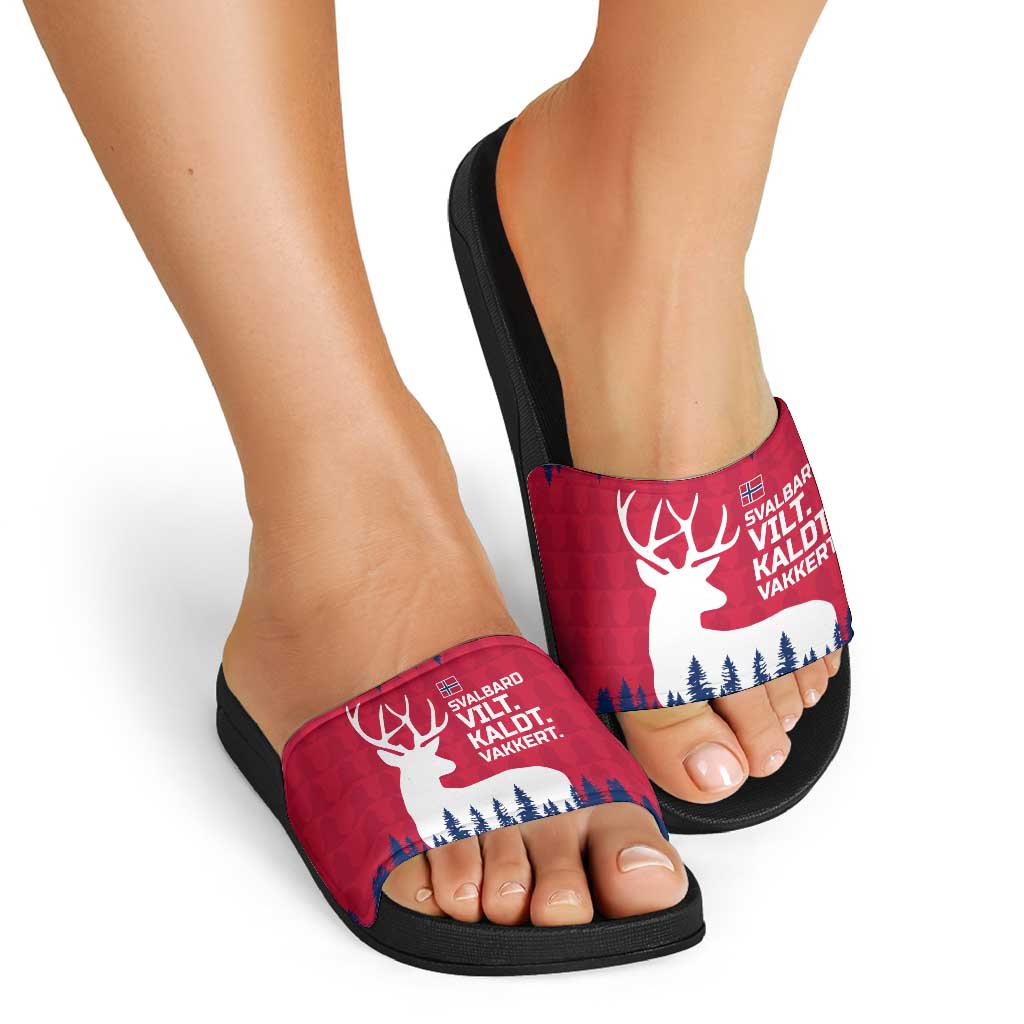 Norway Svalbard Slide Sandals with Reindeer Silhouette Forest and Norwegian Flag TS04