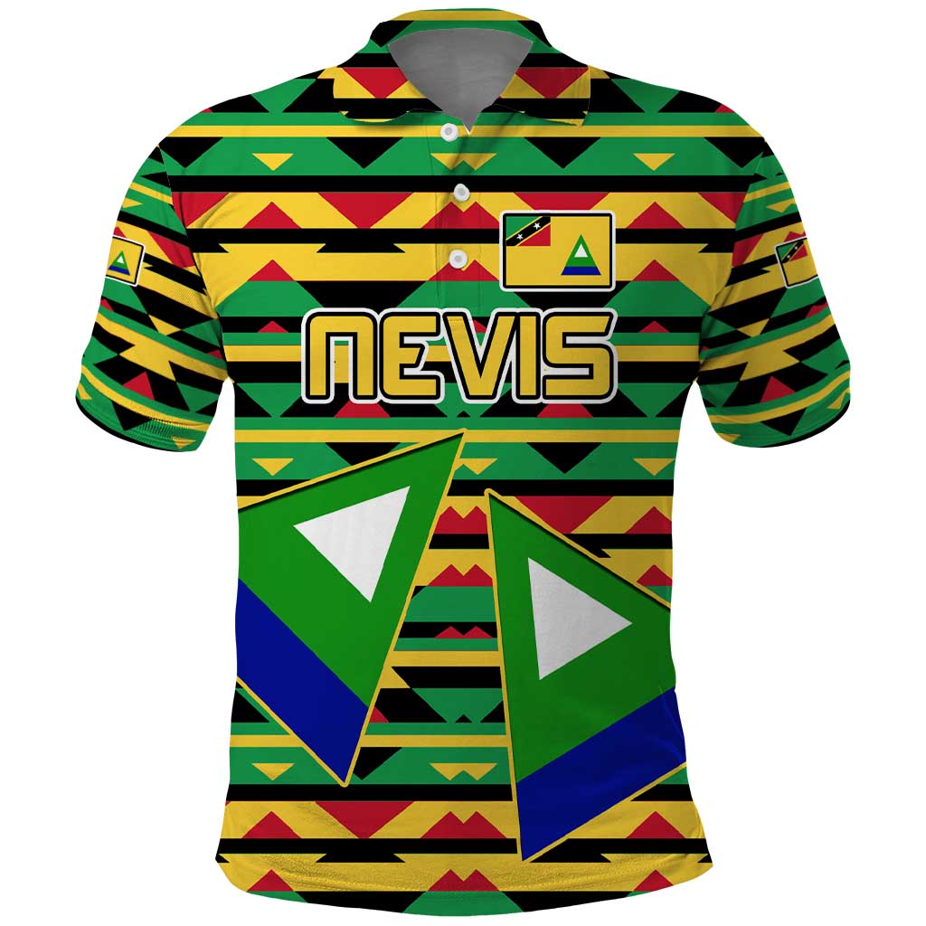 Nevis in Saint Kitts and Nevis Polo Shirt Geometric Pattern and Coat of Arms TS04