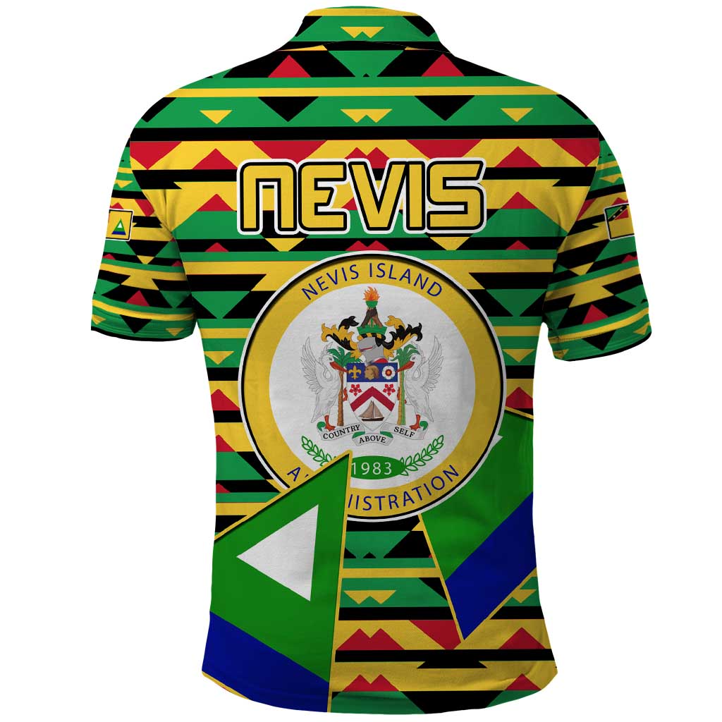 Nevis in Saint Kitts and Nevis Polo Shirt Geometric Pattern and Coat of Arms TS04