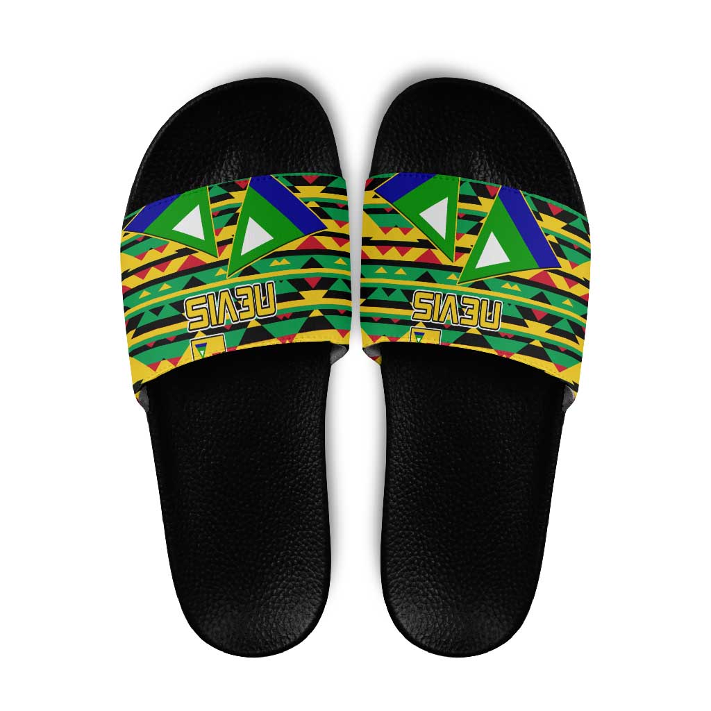 Nevis in Saint Kitts and Nevis Slide Sandals Geometric Pattern and Coat of Arms TS04