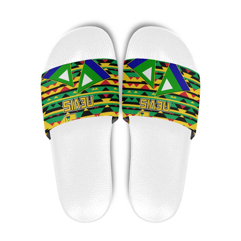 Nevis in Saint Kitts and Nevis Slide Sandals Geometric Pattern and Coat of Arms TS04