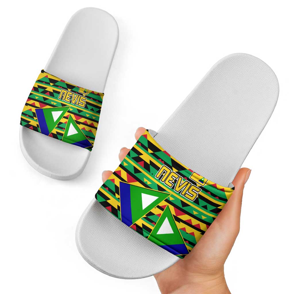 Nevis in Saint Kitts and Nevis Slide Sandals Geometric Pattern and Coat of Arms TS04