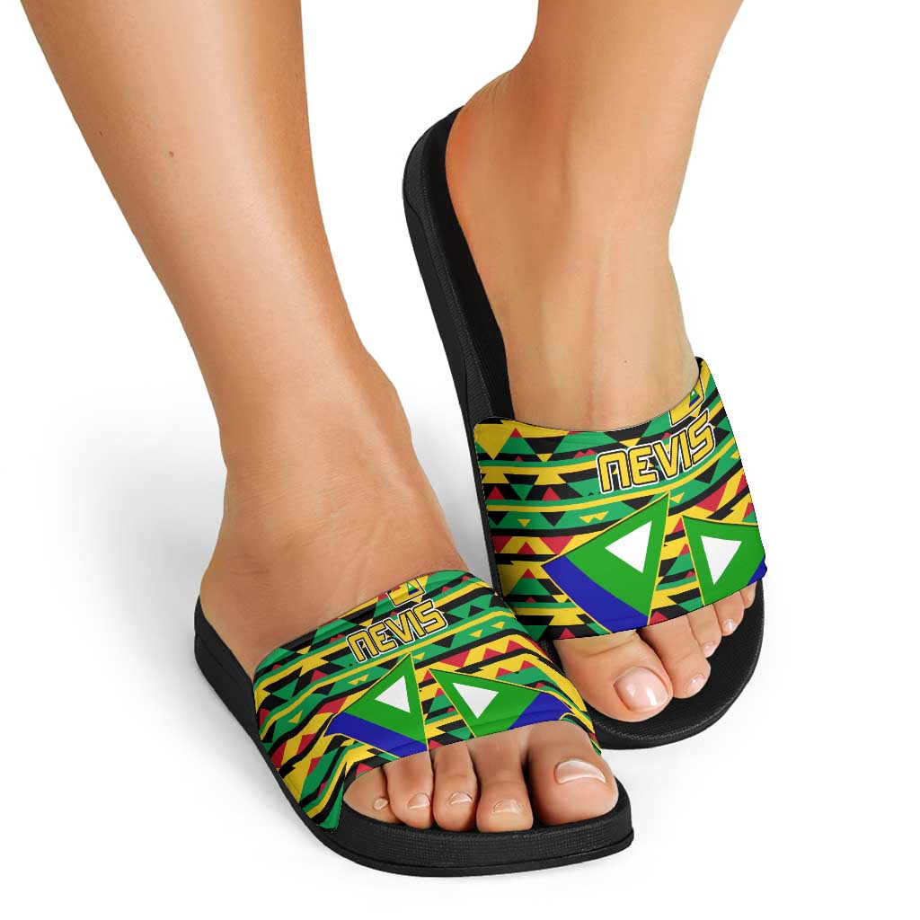 Nevis in Saint Kitts and Nevis Slide Sandals Geometric Pattern and Coat of Arms TS04