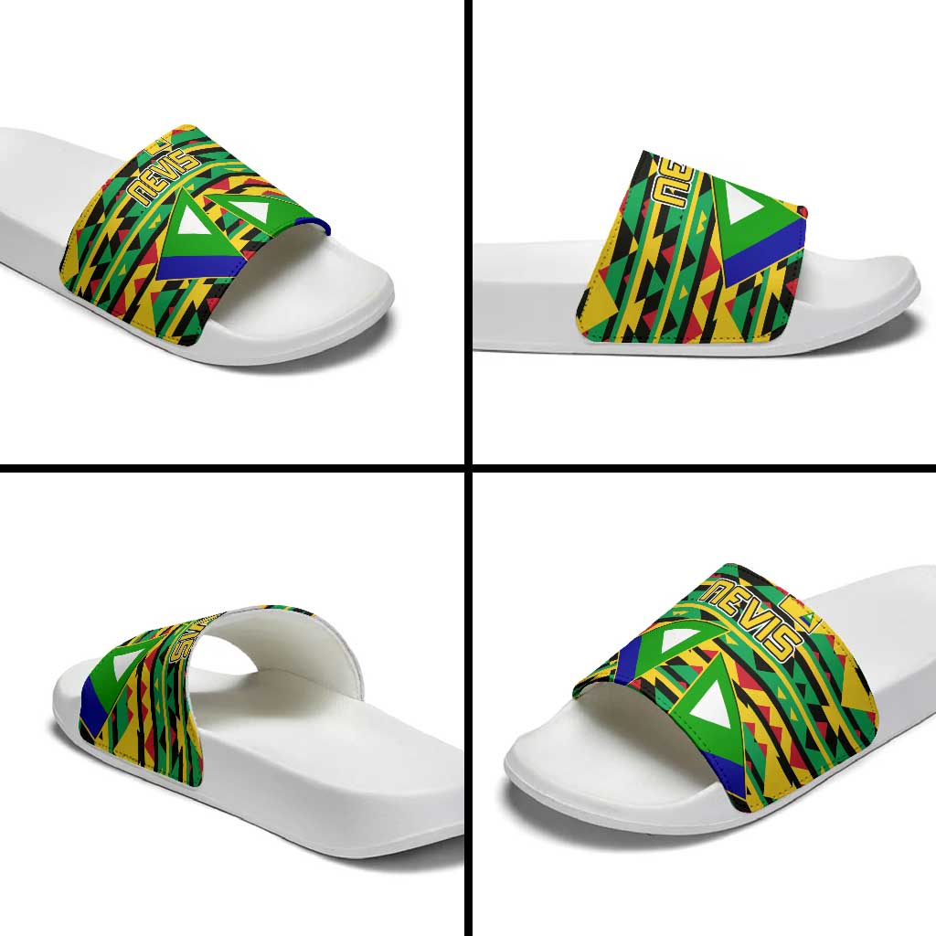 Nevis in Saint Kitts and Nevis Slide Sandals Geometric Pattern and Coat of Arms TS04