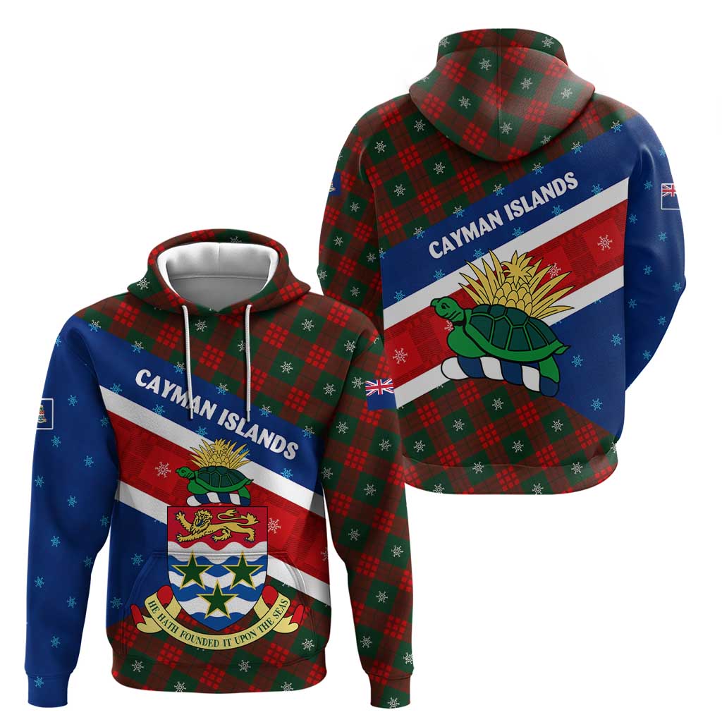 Cayman Islands Xmas Hoodie Christmas Plaid Turtle and Coat of Arms Red Green Blue TS04