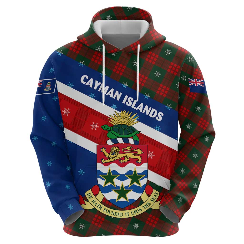 Cayman Islands Xmas Hoodie Christmas Plaid Turtle and Coat of Arms Red Green Blue TS04