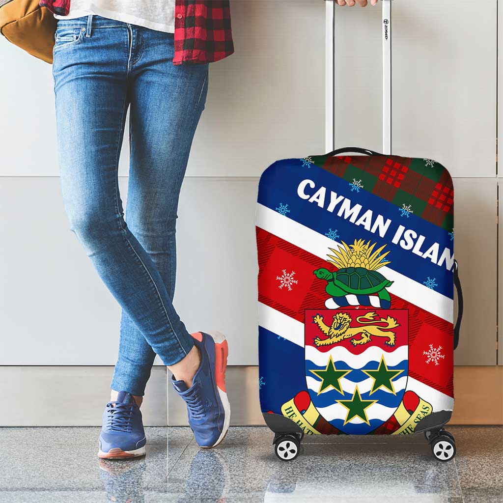 Cayman Islands Xmas Luggage Cover Christmas Plaid Turtle and Coat of Arms Red Green Blue TS04