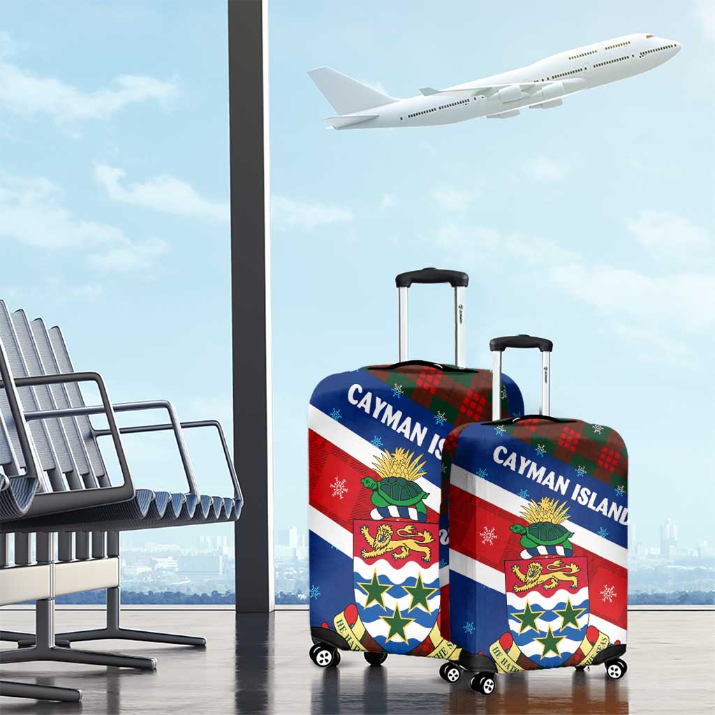 Cayman Islands Xmas Luggage Cover Christmas Plaid Turtle and Coat of Arms Red Green Blue TS04