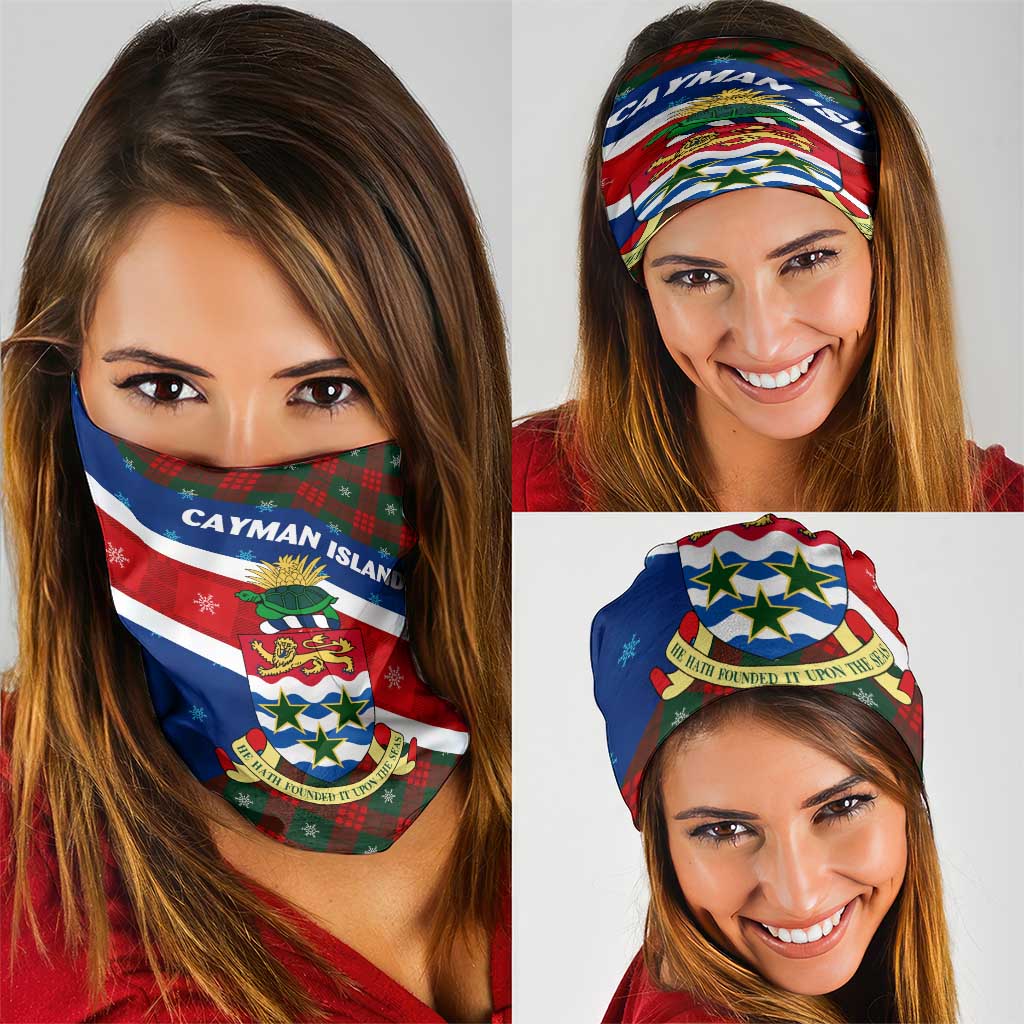 Cayman Islands Xmas Neck Gaiter Christmas Plaid Turtle and Coat of Arms Red Green Blue TS04