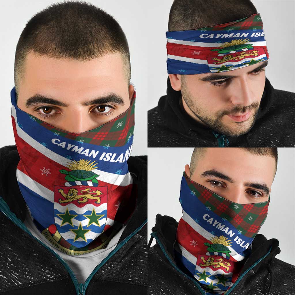Cayman Islands Xmas Neck Gaiter Christmas Plaid Turtle and Coat of Arms Red Green Blue TS04