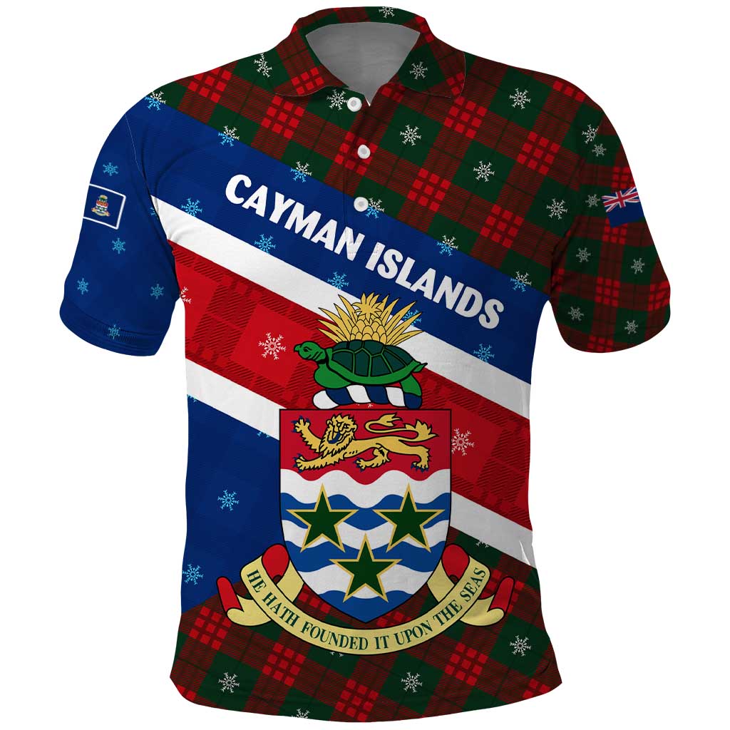 Cayman Islands Xmas Polo Shirt Christmas Plaid Turtle and Coat of Arms Red Green Blue TS04