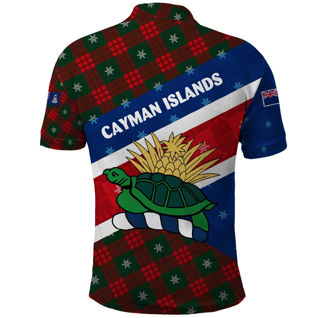 Cayman Islands Xmas Polo Shirt Christmas Plaid Turtle and Coat of Arms Red Green Blue TS04