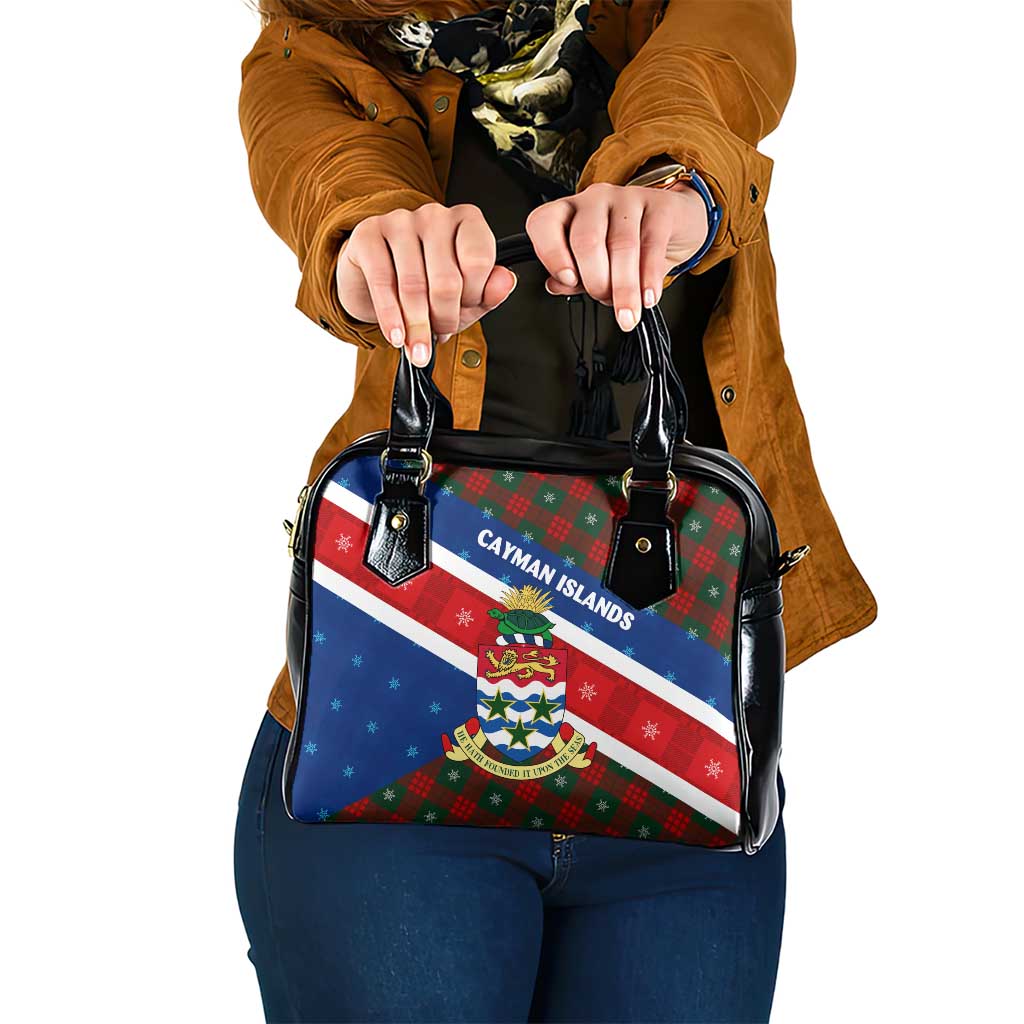 Cayman Islands Xmas Shoulder Handbag Christmas Plaid Turtle and Coat of Arms Red Green Blue TS04