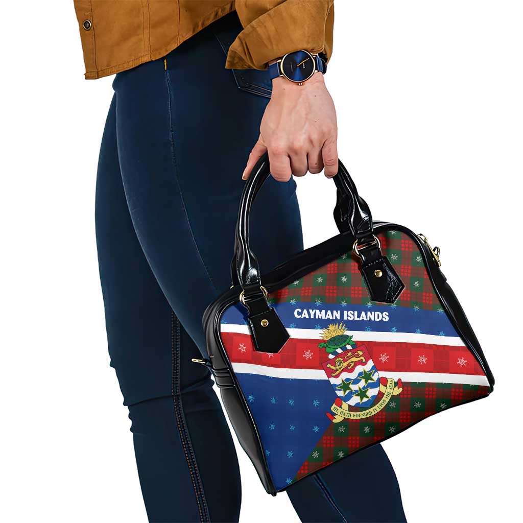 Cayman Islands Xmas Shoulder Handbag Christmas Plaid Turtle and Coat of Arms Red Green Blue TS04