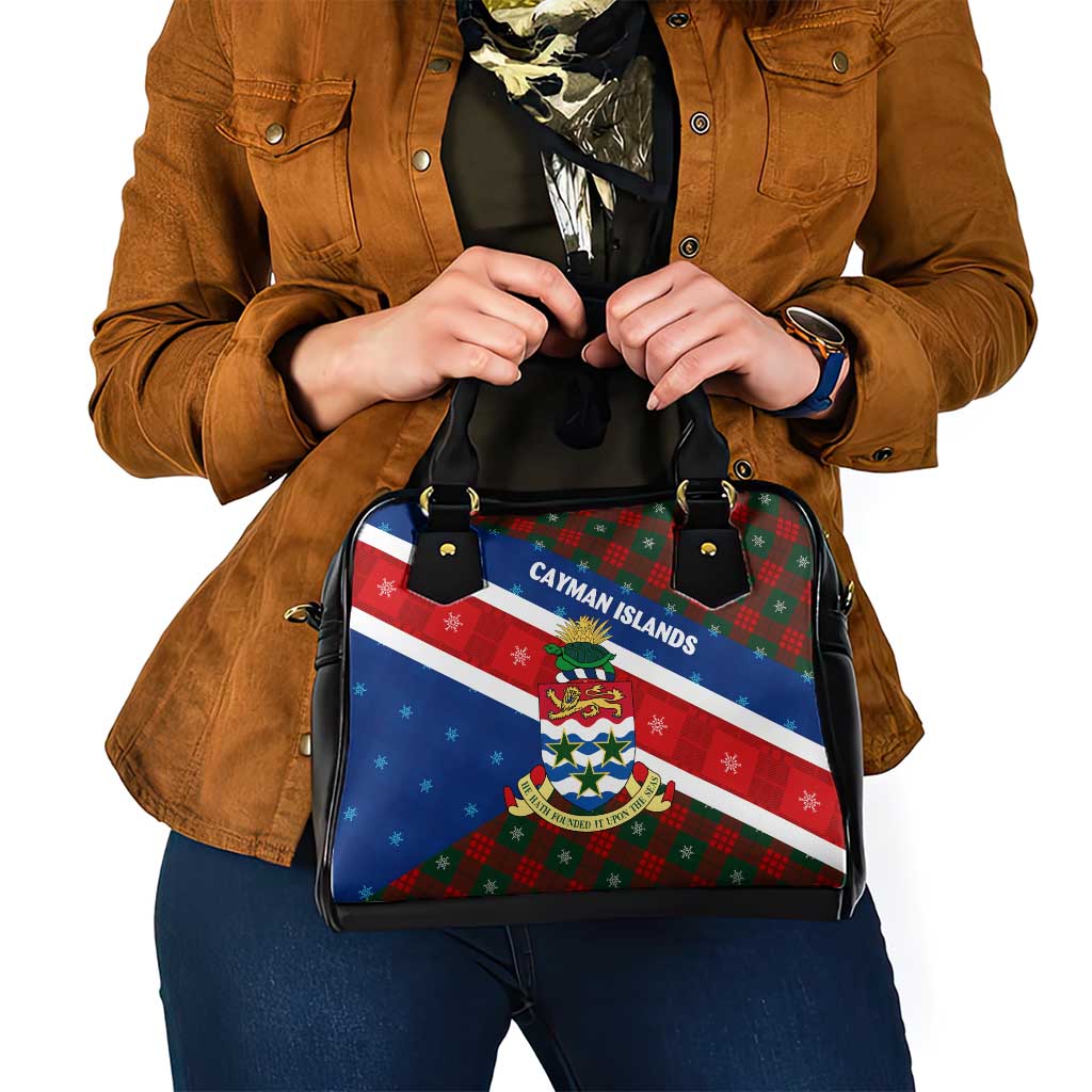 Cayman Islands Xmas Shoulder Handbag Christmas Plaid Turtle and Coat of Arms Red Green Blue TS04
