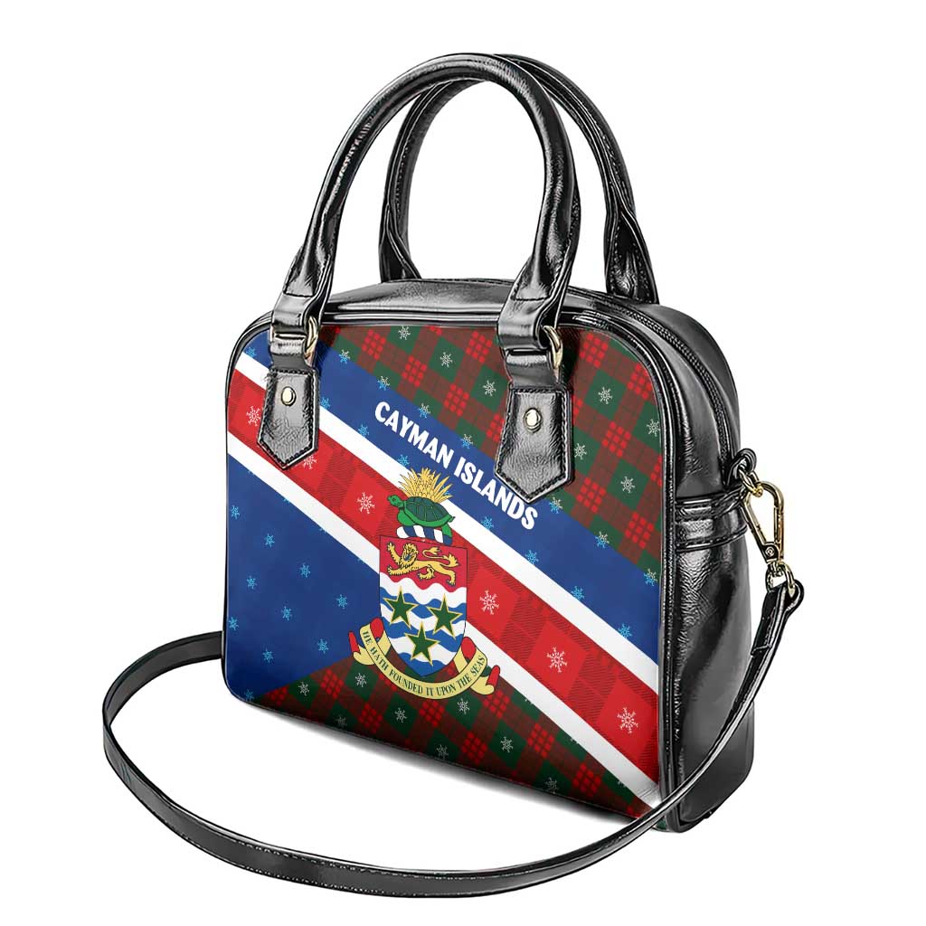 Cayman Islands Xmas Shoulder Handbag Christmas Plaid Turtle and Coat of Arms Red Green Blue TS04