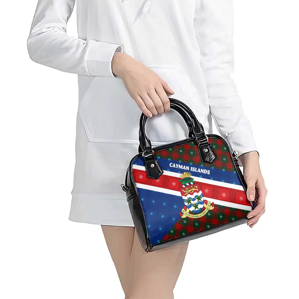 Cayman Islands Xmas Shoulder Handbag Christmas Plaid Turtle and Coat of Arms Red Green Blue TS04