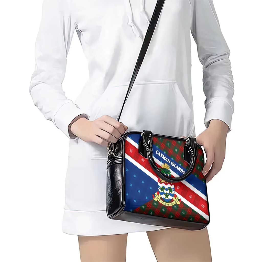Cayman Islands Xmas Shoulder Handbag Christmas Plaid Turtle and Coat of Arms Red Green Blue TS04