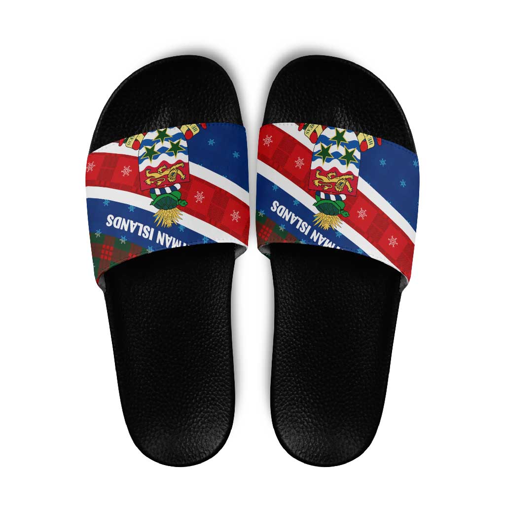 Cayman Islands Xmas Slide Sandals Christmas Plaid Turtle and Coat of Arms Red Green Blue TS04