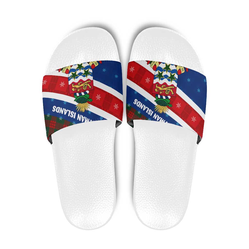 Cayman Islands Xmas Slide Sandals Christmas Plaid Turtle and Coat of Arms Red Green Blue TS04