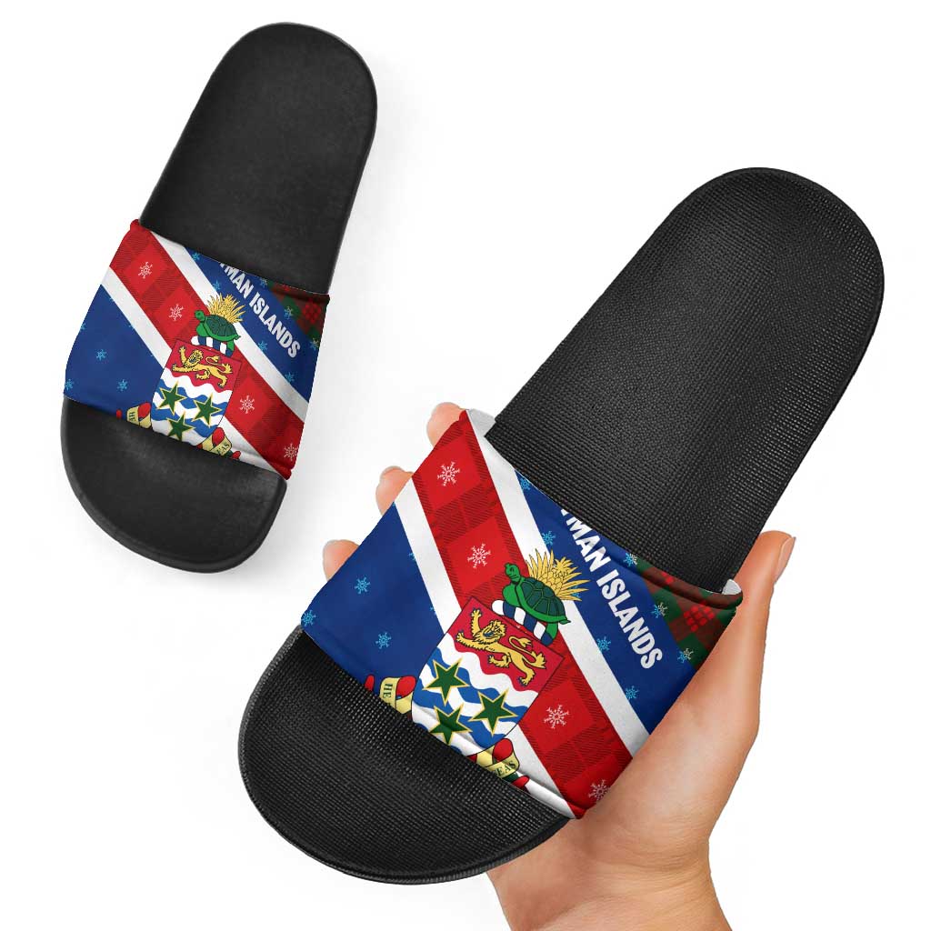 Cayman Islands Xmas Slide Sandals Christmas Plaid Turtle and Coat of Arms Red Green Blue TS04