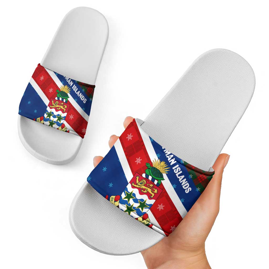 Cayman Islands Xmas Slide Sandals Christmas Plaid Turtle and Coat of Arms Red Green Blue TS04