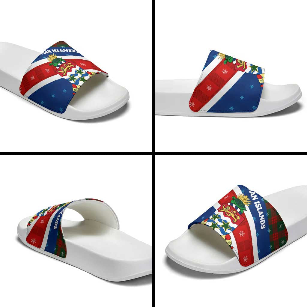Cayman Islands Xmas Slide Sandals Christmas Plaid Turtle and Coat of Arms Red Green Blue TS04