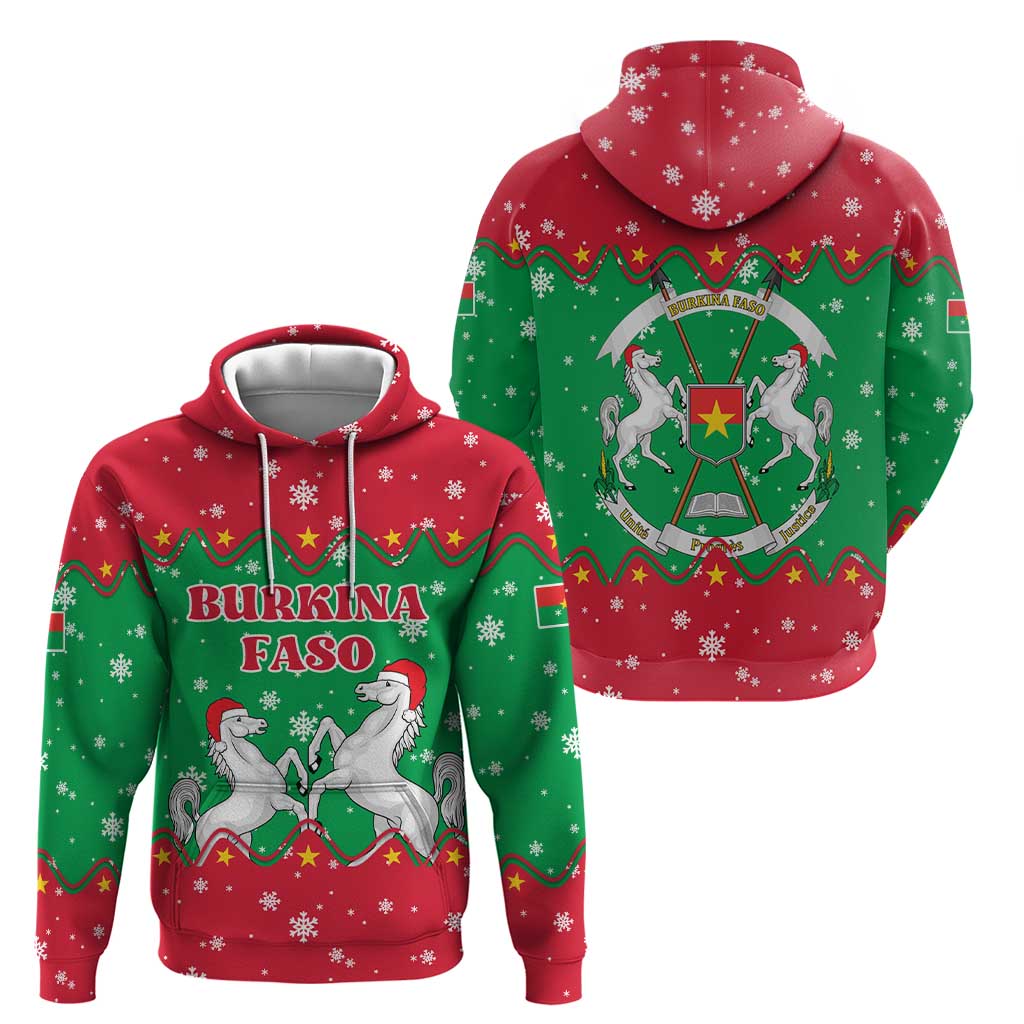Christmas Burkina Faso Hoodie Snowflake Horses and Coat of Arms TS04