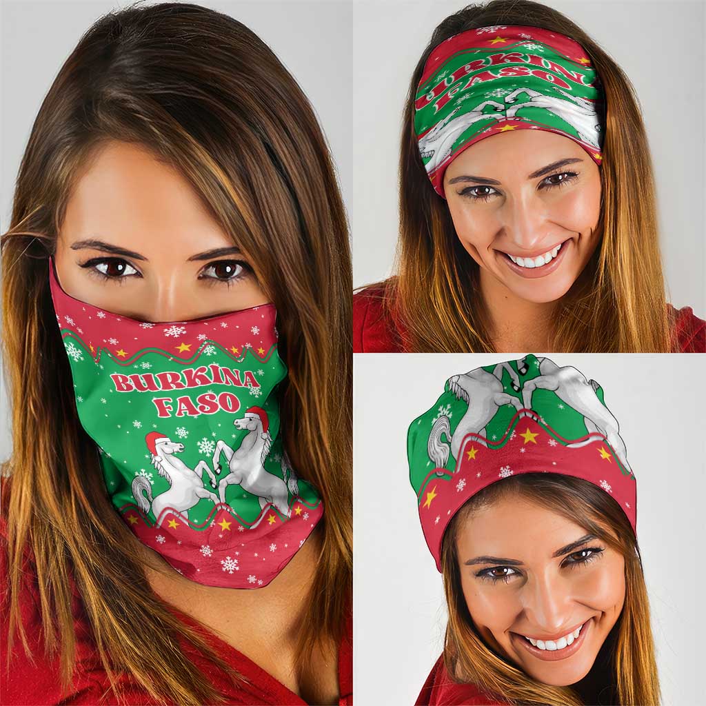 Christmas Burkina Faso Neck Gaiter Snowflake Horses and Coat of Arms TS04