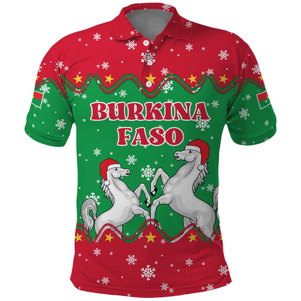 Christmas Burkina Faso Polo Shirt Snowflake Horses and Coat of Arms TS04