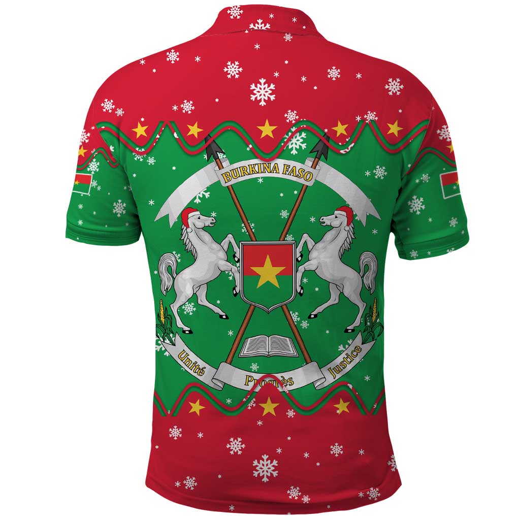 Christmas Burkina Faso Polo Shirt Snowflake Horses and Coat of Arms TS04