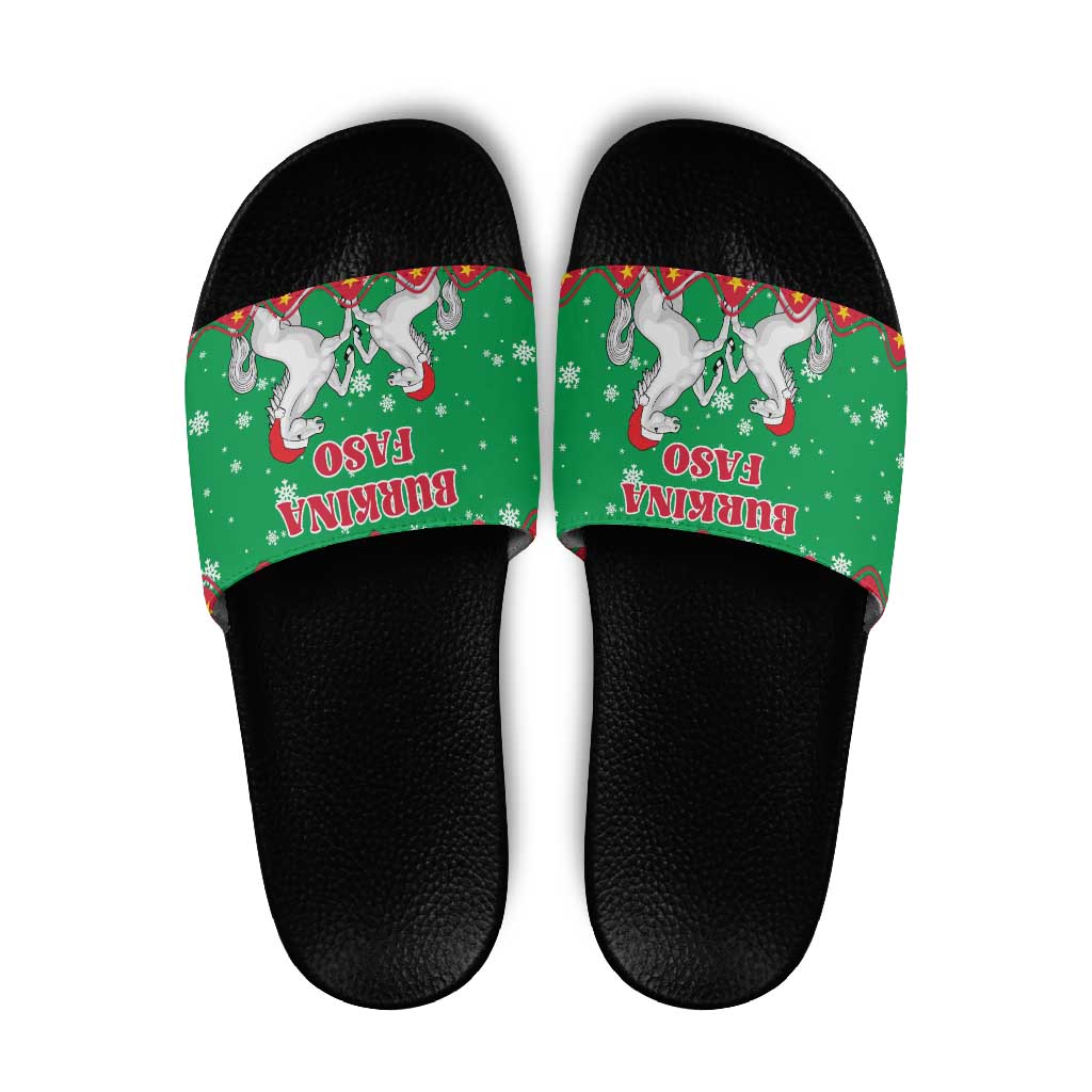Christmas Burkina Faso Slide Sandals Snowflake Horses and Coat of Arms TS04