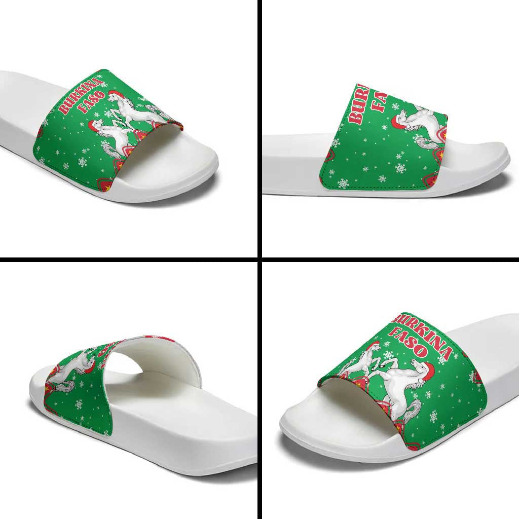 Christmas Burkina Faso Slide Sandals Snowflake Horses and Coat of Arms TS04