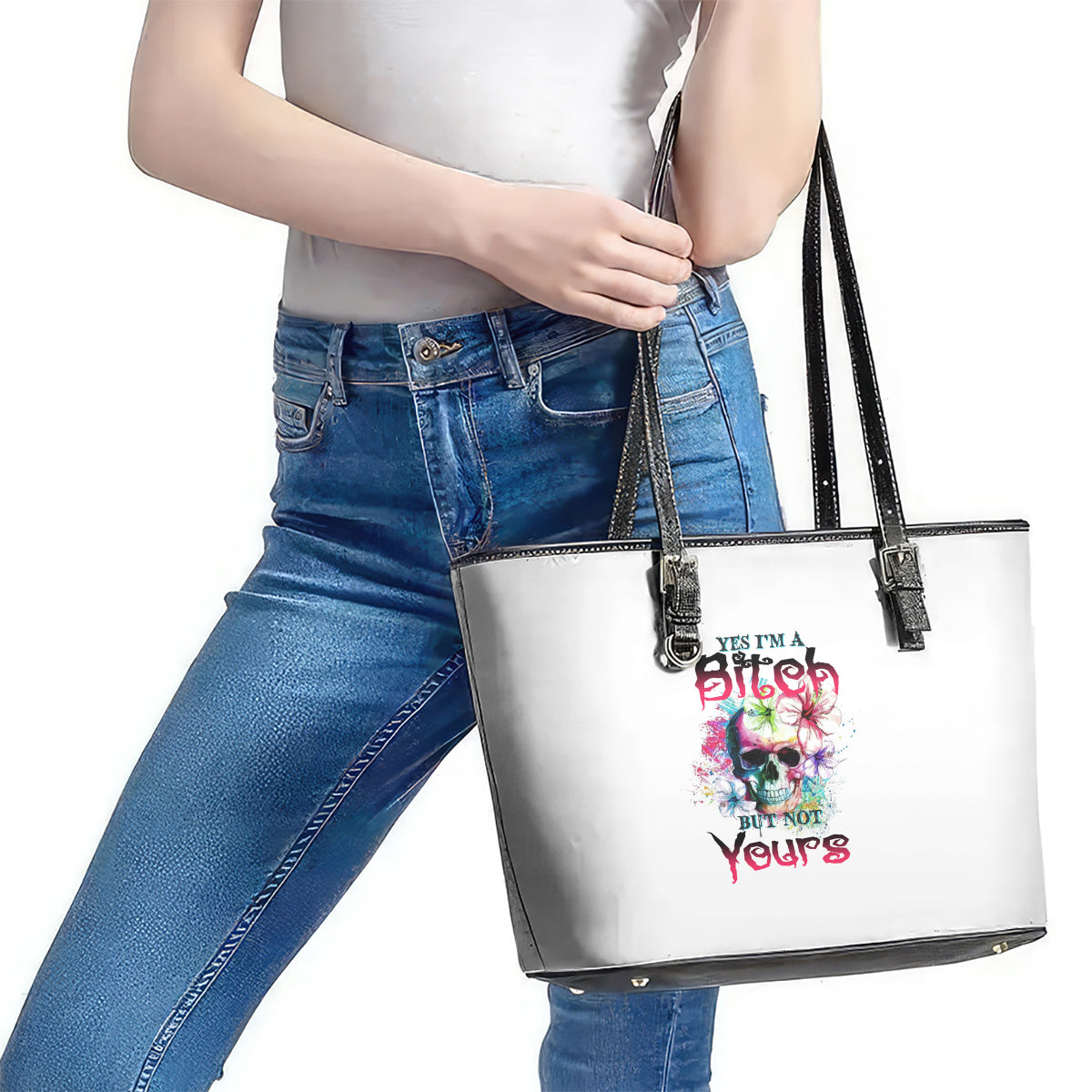 Yes I'm A B But Not Yours Leather Tote Bag TS04