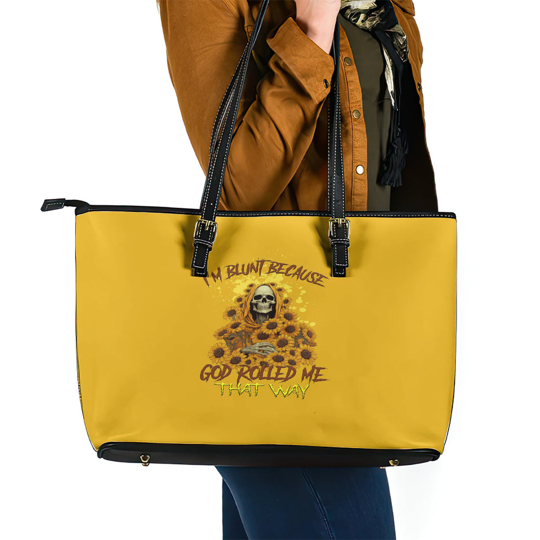I'm Blunt Because God Rolled Me Sunflower Reaper Leather Tote Bag TS04