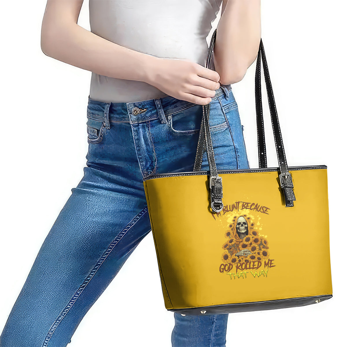 I'm Blunt Because God Rolled Me Sunflower Reaper Leather Tote Bag TS04