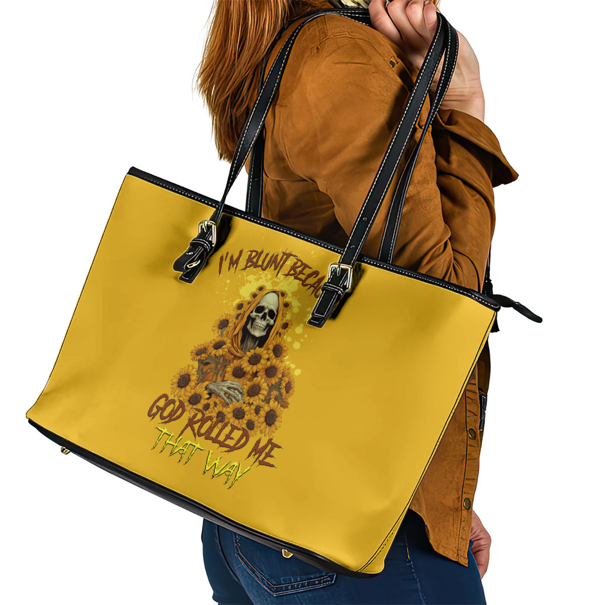 I'm Blunt Because God Rolled Me Sunflower Reaper Leather Tote Bag TS04