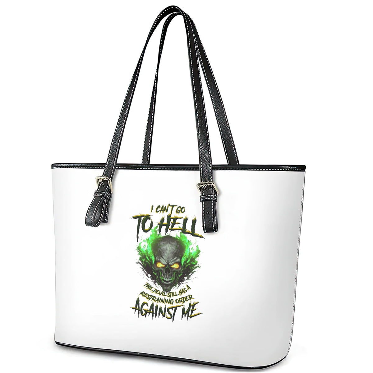 I Can't Go To Hell Fire Eyes Skull Leather Tote Bag TS04