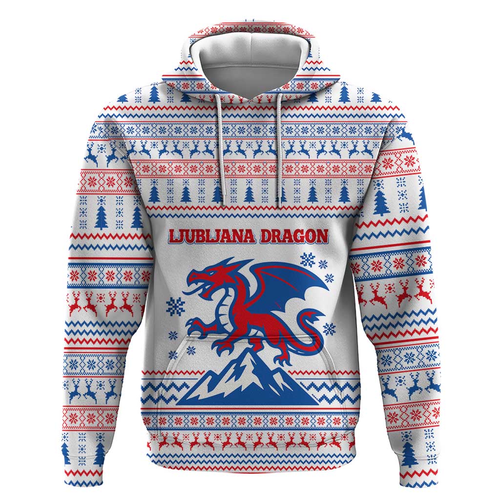 Slovenian Winter Hoodie Ljubljana Dragon with Nordic Snowflakes and Alpine Vibes TS04