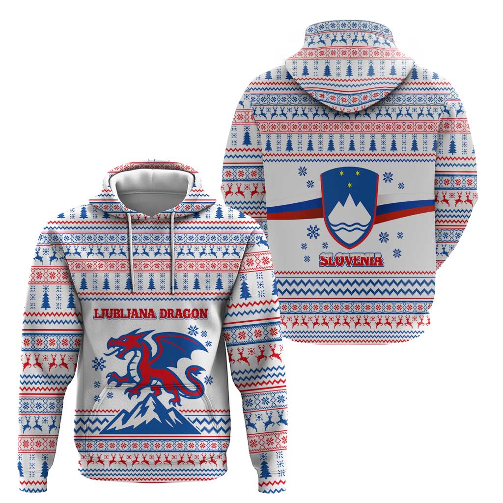 Slovenian Winter Hoodie Ljubljana Dragon with Nordic Snowflakes and Alpine Vibes TS04