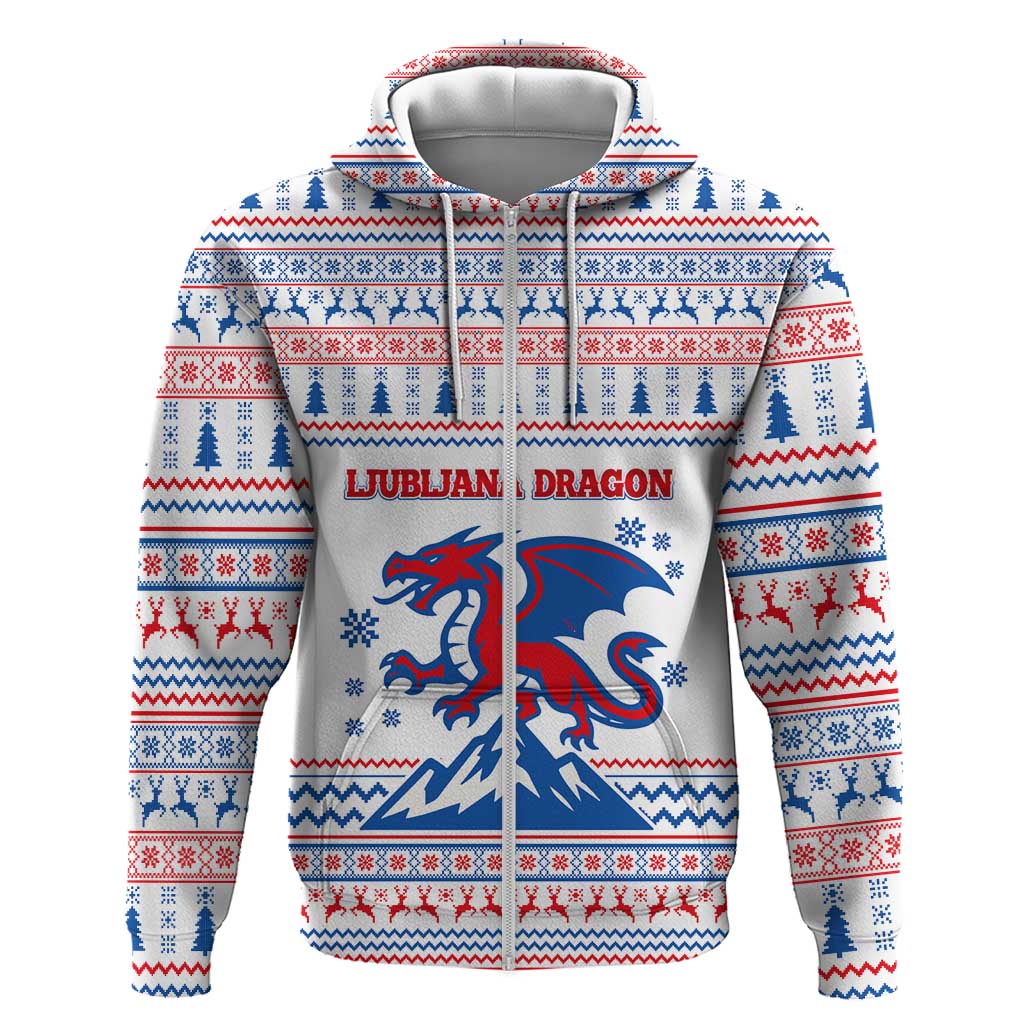 Slovenian Winter Hoodie Ljubljana Dragon with Nordic Snowflakes and Alpine Vibes TS04