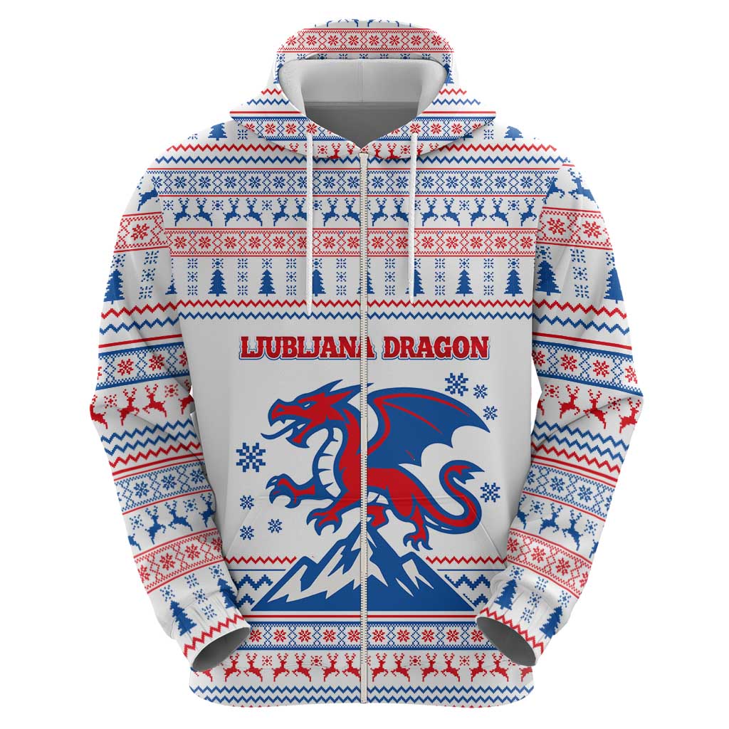 Slovenian Winter Hoodie Ljubljana Dragon with Nordic Snowflakes and Alpine Vibes TS04