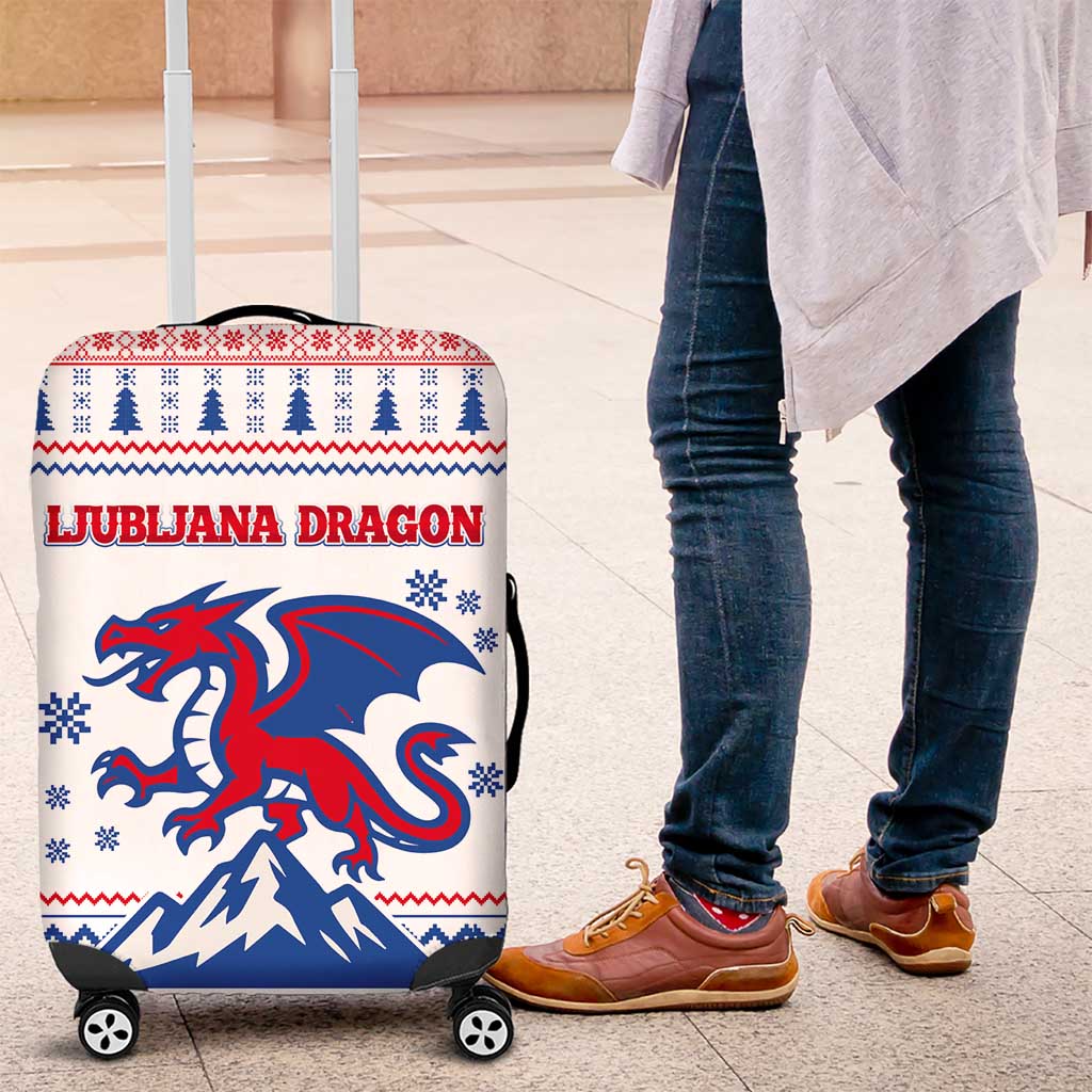 Slovenian Winter Luggage Cover Ljubljana Dragon with Nordic Snowflakes and Alpine Vibes TS04