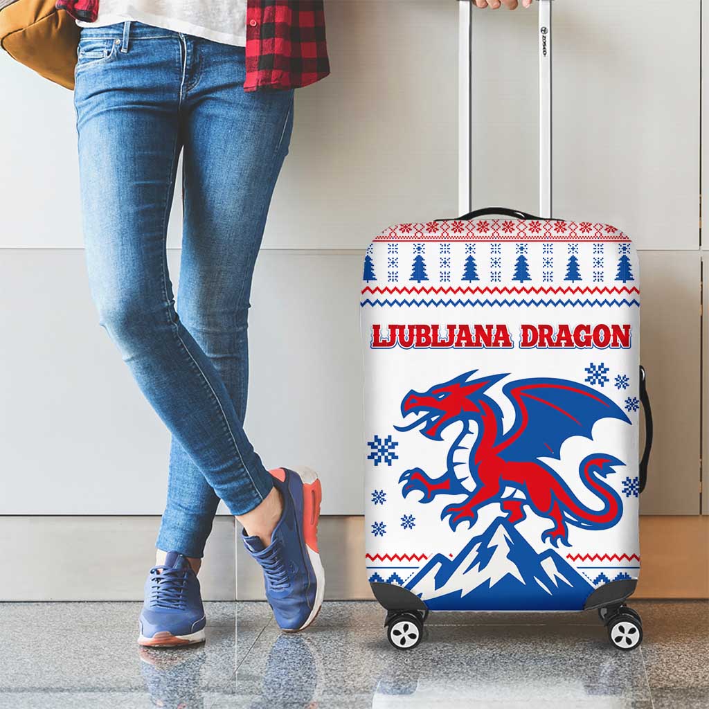 Slovenian Winter Luggage Cover Ljubljana Dragon with Nordic Snowflakes and Alpine Vibes TS04