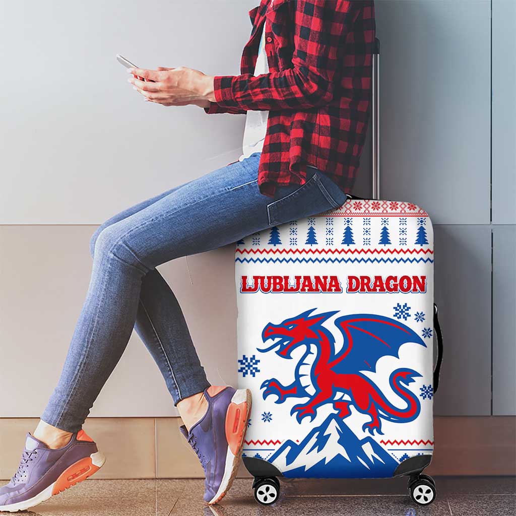 Slovenian Winter Luggage Cover Ljubljana Dragon with Nordic Snowflakes and Alpine Vibes TS04