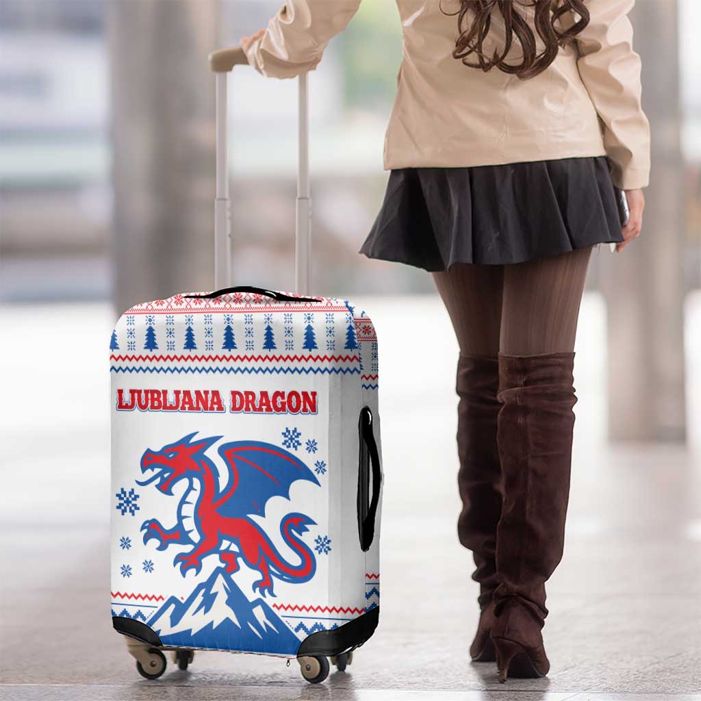 Slovenian Winter Luggage Cover Ljubljana Dragon with Nordic Snowflakes and Alpine Vibes TS04